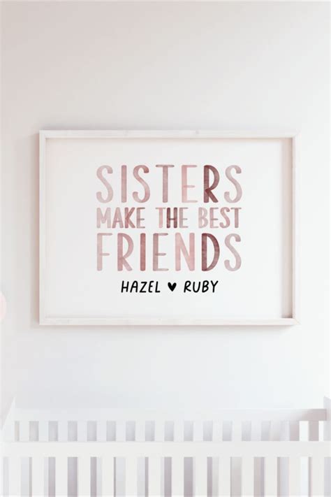 Blush Pink Watercolor Custom Sister Name Print Girls Room Decor Big