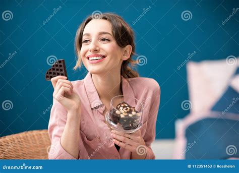 Woman Enjoying A Chocolate Indoors Stock Image Image Of Background