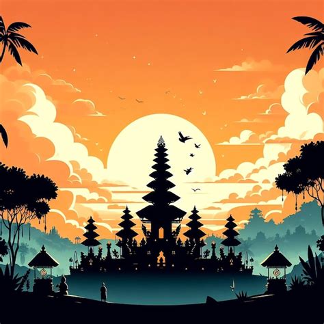 Ilustración Para La Celebración De Hari Raya Nyepi Con La Silueta De Un