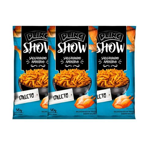 Salgadinho Aperitivo Plinc Show Sabor Galeto 50g Kit três unidades