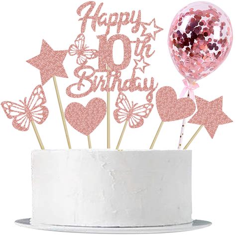 Buy 10th Birthday Cake Topper Rose Gold Happy 10th Birthday Cake Topper