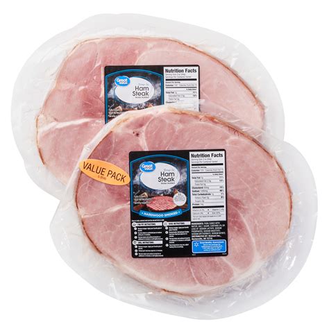 Great Value Hickory Smoked Ham Steak 2 Pack Fully Cooked Pork Bone In