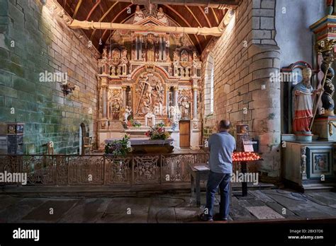 France Morbihan Plumeliau Interior Of Saint Nicodeme Chapel Stock