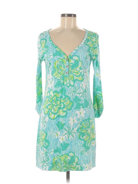 Lilly Pulitzer 100 Cotton Floral Multi Color Green Casual Dress Size M