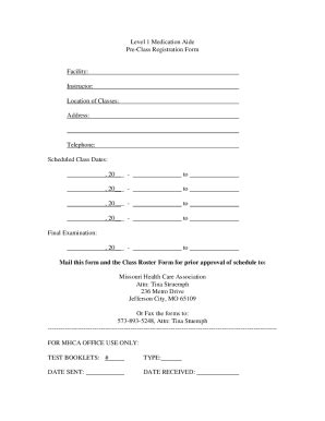 Fillable Online Level Medication Aide Pre Class Reg Form Fax Email