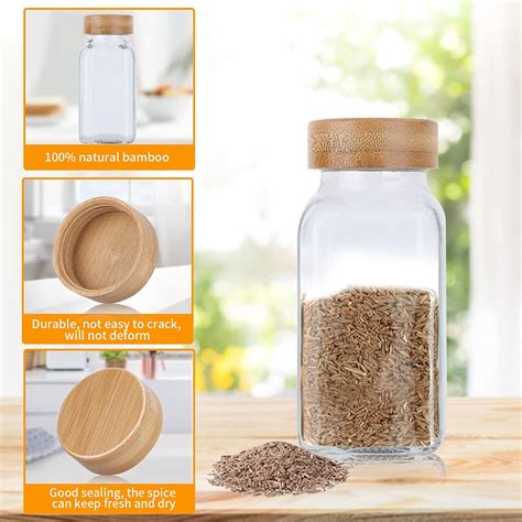 Kitchen Eco Friendly Bamboo Wood Lid Glass Spice Jars Spice Containers Seasoning Bottles 24pcs