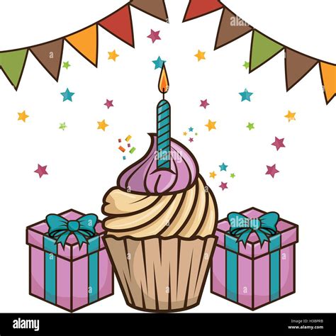 Birthday Cupcake Dessert Stock Vector Image And Art Alamy