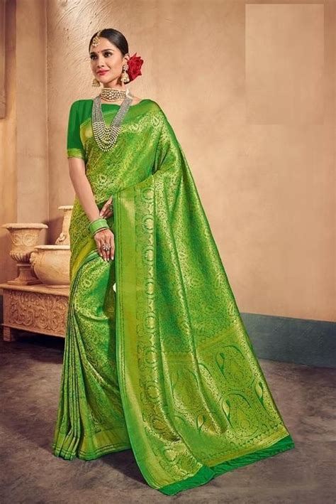 Green Brocade Soft Kanjivaram Silk Saree Saree Designs Kanjivaram Sarees Silk Raw Silk Saree