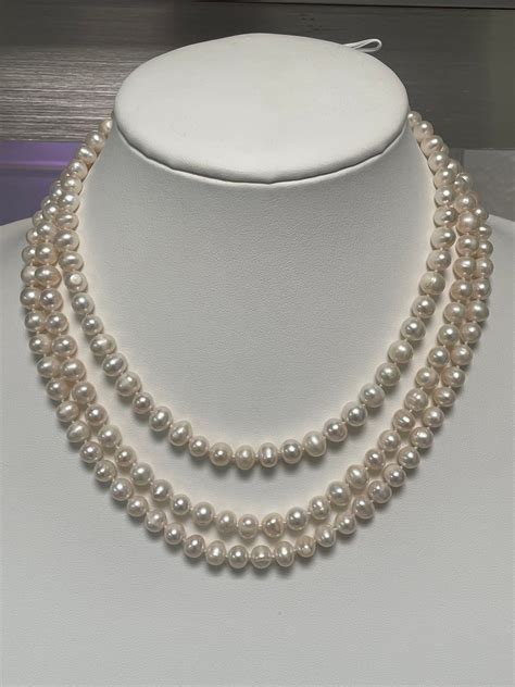 Jackie Kennedy Natural Real Pearl Necklace 3 Row 6mm Etsy