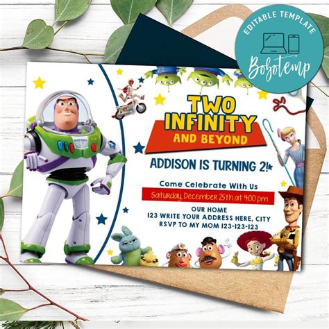 Toy Story Two Infinity And Beyond Birthday Invitation Printable Bobotemp