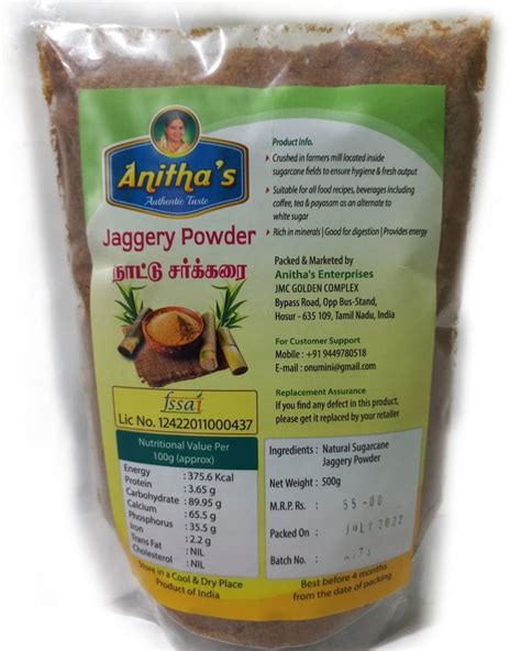 Indian Organic Jaggery Powder Nattu Sakkarai Packaging Type Packet