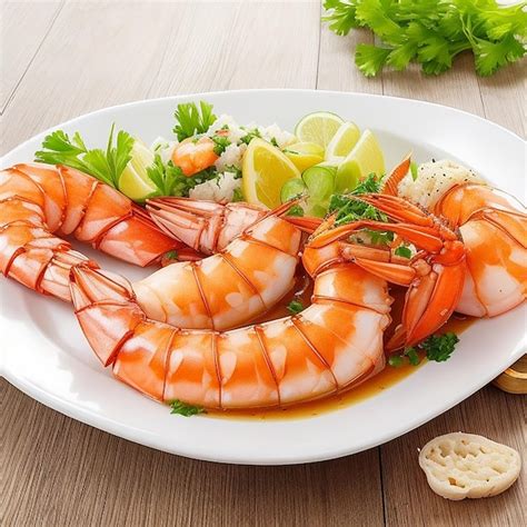 Premium AI Image Freshness And Gourmet Seafood Meal Cooked Prawn On