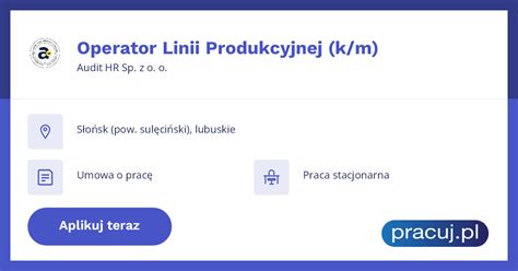 Oferta Pracy Operator Linii Produkcyjnej K M Audit Hr Sp Z O O