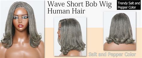 Hanascc Glueless Wavy Bob Wigs Salt And Pepper Grey Wigs