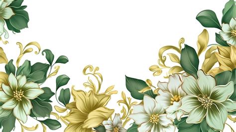 Premium Photo Elegant Floral Border With Green And Gold Leaves On