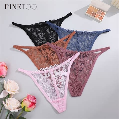 Finetoo Tangas De Renda Para Mulheres Cintura Baixa Fio Dental Floral Calcinha Biqu Ni Lingerie