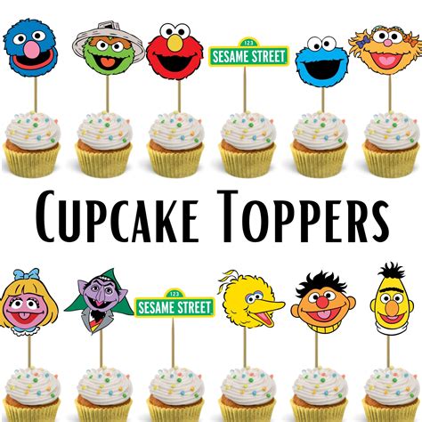 Sesame Cupcake Toppers Street Cupcake Toppers Elmo Big Etsy