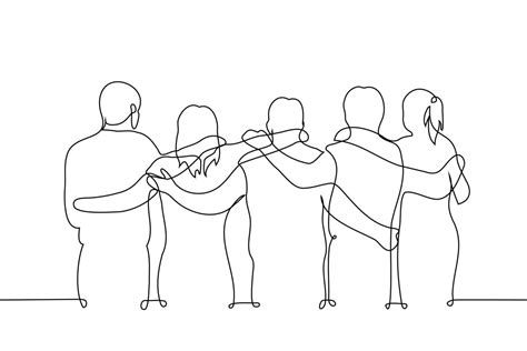 Group Of People Hugging One Line Drawing Vector Concept Friends Guys