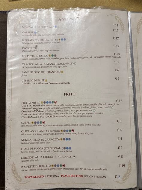 Menu at Osteria da Fortunata restaurant, Rome, Via del Pellegrino