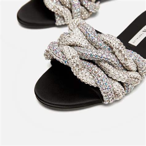 Zara Shoes Zara Braided Gem Encrusted Slides Sandals Poshmark