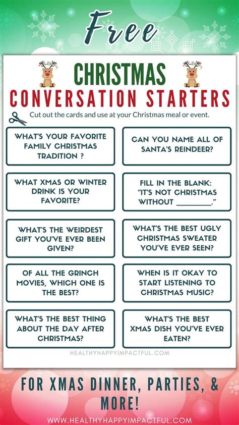 Example Of Xmas Conversation Starters Cards Christmas Movie Night