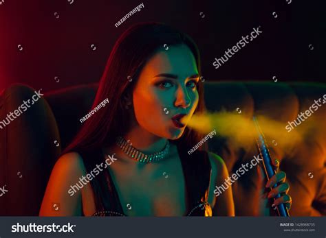 Sexy Brunette Model Smoking Hookah Exhaling Stock Photo 1428968735 Shutterstock