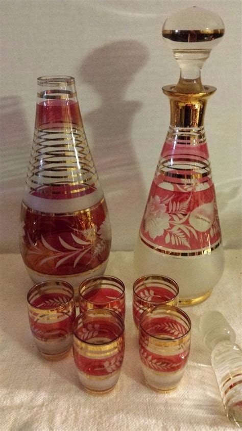 Vintage Bohemian Czech Ruby Red Etched Cut To Clear Crystal Decanter