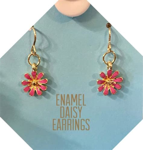 Enamel Daisy Flower Earrings Flower Dangle Earrings Daisy Etsy