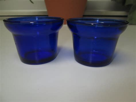 Vintage Pair Of Cobalt Blue Glass Votive Candle By Lizstallent