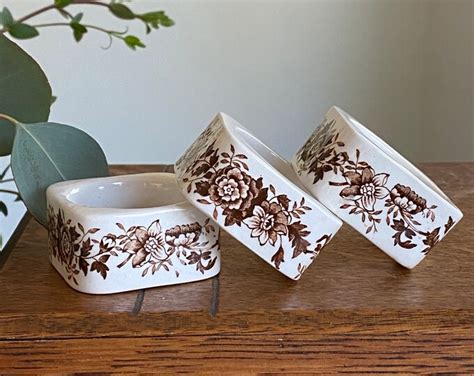 Royal Staffordshire Tonquin Brown Transferware Napkin Rings Etsy