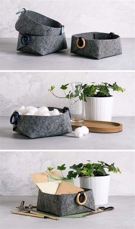 Modern Grey Felt Storage Baskets Set Of 3