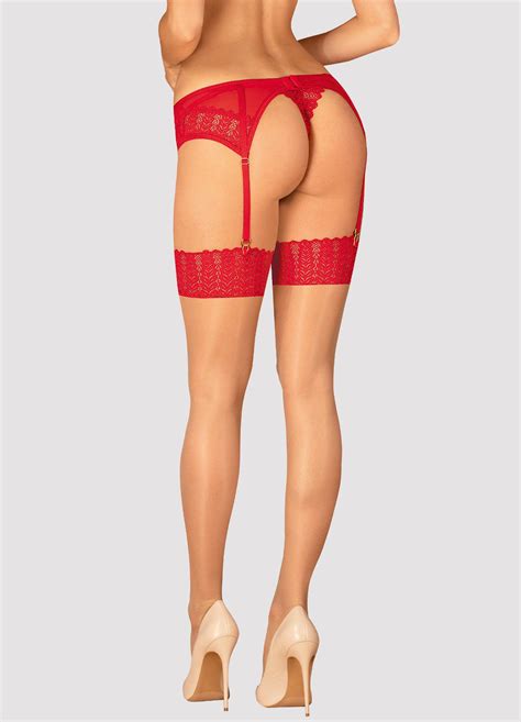 Calze Da Reggicalze Balza In Pizzo Rosso 15 Den Ingridia Milena Lingerie