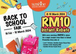 Sunshine Back To School Fair RM10 Instant Rebate Promotion 8 10 Mar 2024