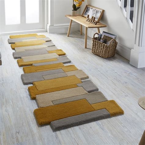 Abstract Collage Wool Hallway Runners In Ochre Multi Buy Online From