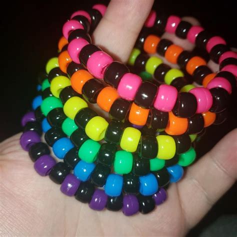 Set Of Six Neon Rainbow Kandi Bracelets Each Depop Diy Kandi