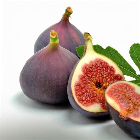 Fresh Purple Fig Fruit And Slices With Leaf Isolated On White