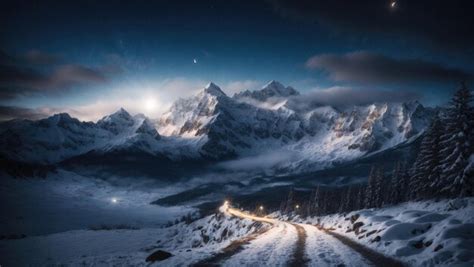 Premium AI Image | Snowy Mountain Night