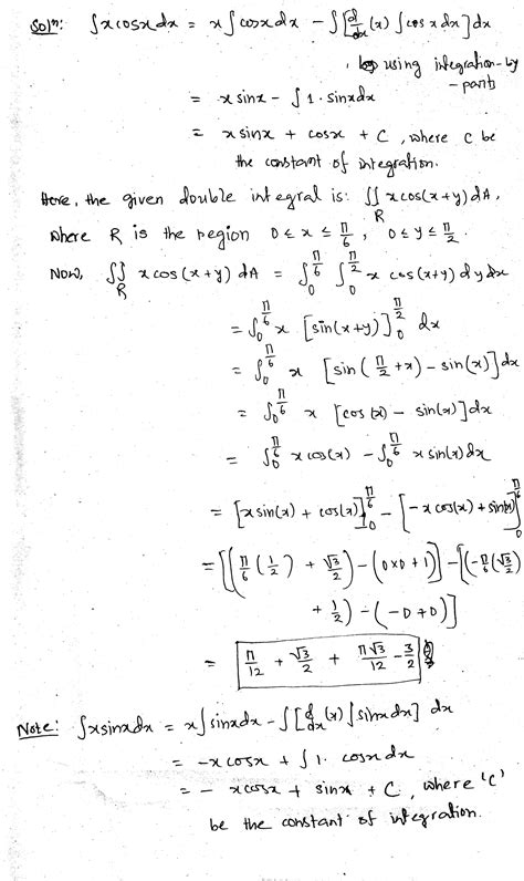 Solved Calculate The Double Integral X Cos X Y Da Where R