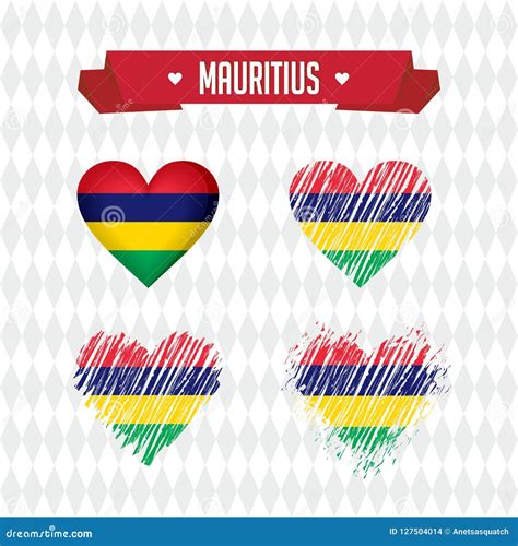 Mauritius Collection Of Four Vector Hearts With Flag Heart Silhouette Stock Vector