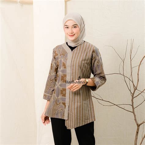 Jual Baju Batik Wanita Modern Atasan Blouse Batik Kerja Kantor Wanita