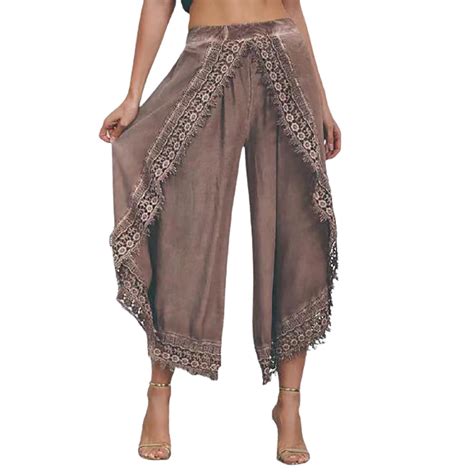 Palazzo Pants For Women Sexy Casual Lace Trim Harem Pants Baggy Hippie Wide Leg Boho Flowy Yoga