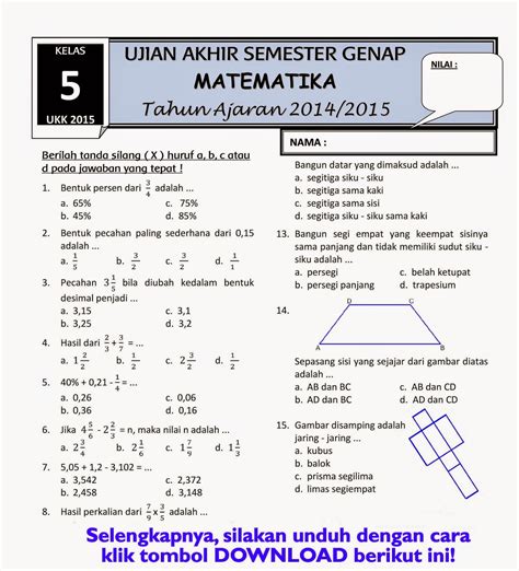 Soal Ujian Matematika Kelas 2 Semester 2 Homecare24