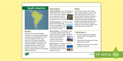 South America Fact File L Enseignant A Fait Twinkl