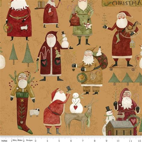 Kringle Main Gold Fabric By Riley Blake Designs Christmas Fabric Folk