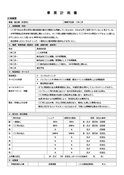 Npoの事業計画書・創業計画書のテンプレート・作成例 マネーフォワード クラウド会社設立