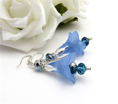 Blue Lucite Earrings Bell Flower Earringsbridesmaid