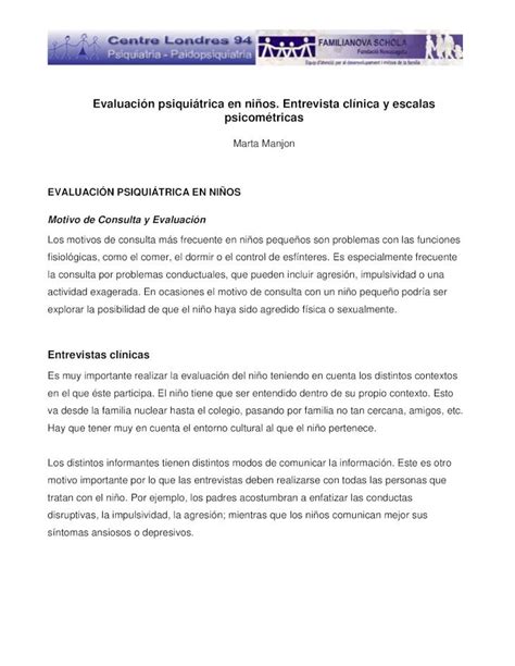 PDF Evaluación psiquiátrica en niños Entrevista clínica y PDF