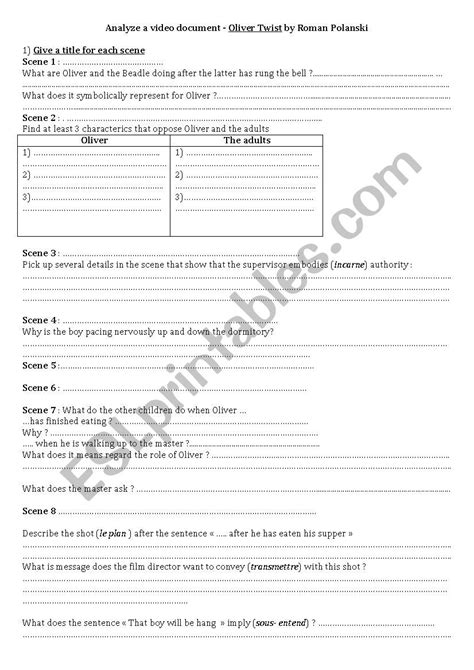 Analysis Video Document Oliver Twist Roman Polanski Esl Worksheet By