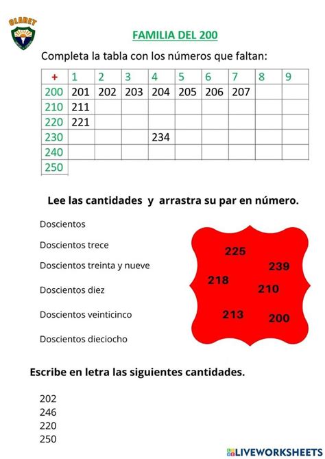 Familia Del 200 Worksheet For 1er Grado