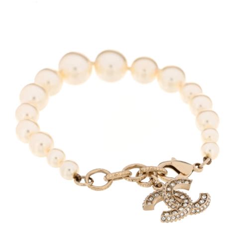 Chanel Graduated Pearl Crystal Cc Bracelet Gold Fashionphile